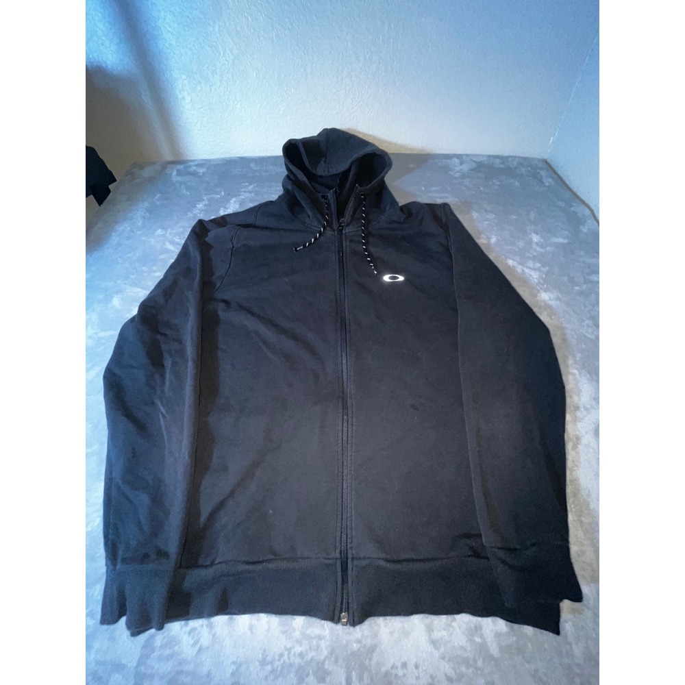 Oakley Mens Full Zip Hoodie Black Reflective Ellipse Logo Sweatshirt Large